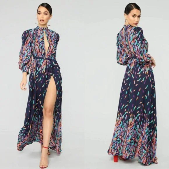 Fashion Nova | Dresses | Fashion Nova Wings Of A Feather Open Slit Evening Maxi  Dress | Poshmark